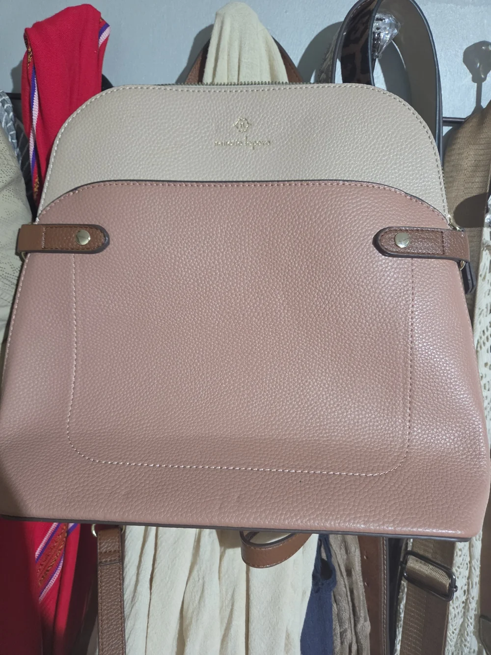 Nanette Lepore Two-Tone Pebble Leather Backpack in Blush Pink and Cream